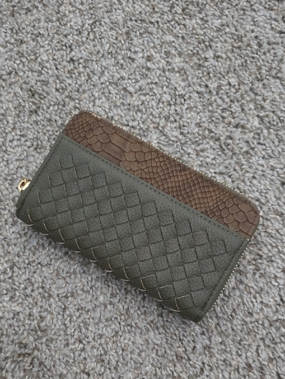 Charming Charlie Woven Zip Wallet in Olive Green and Brown